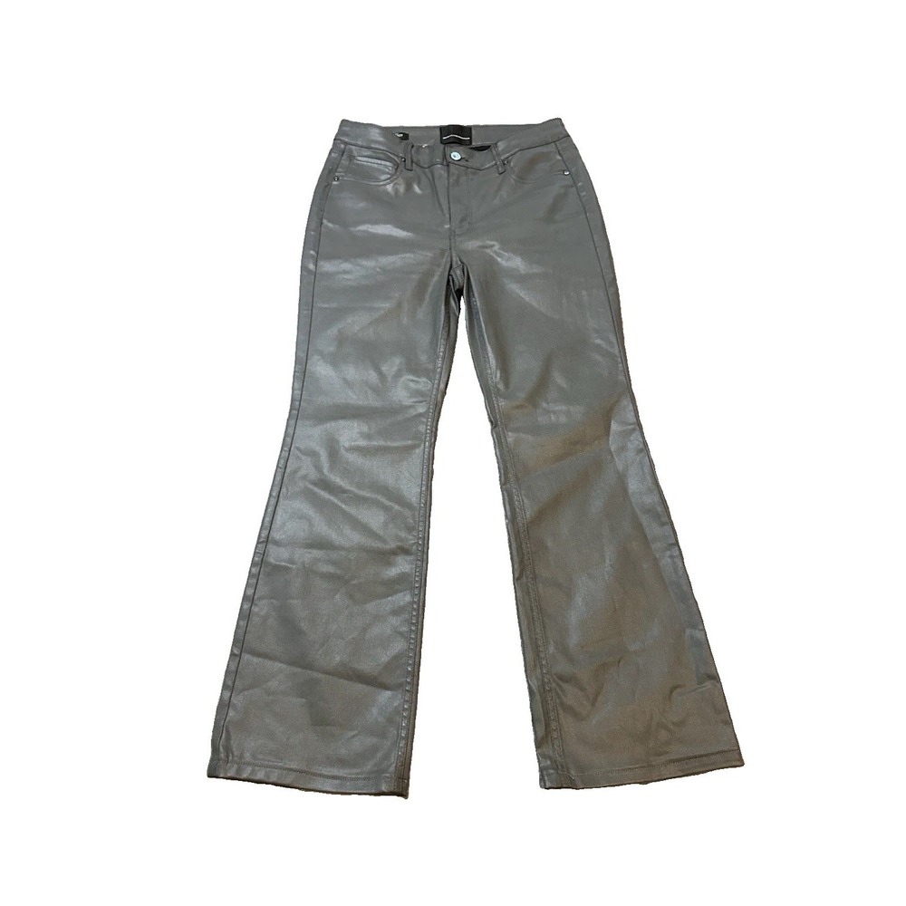 Moto WBHM High Rise Slim Boot Womens Pants 8S Grey Faux Leather Metallic Rocker